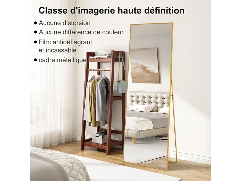 Miroir sur pied 177x77 cm,miroir de sol, grand miroir mural,cadre en aluminium ,verre trempé ,pour salon,chambre,doré - Conforama R