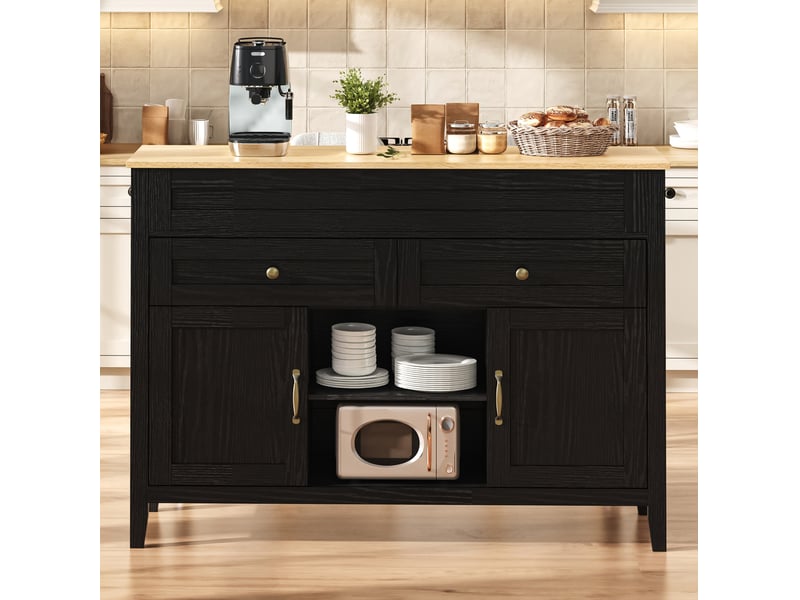  Îlot de cuisine noir 120 x 40-76 x 92 cm, table extensible et rangements  - Conforama E