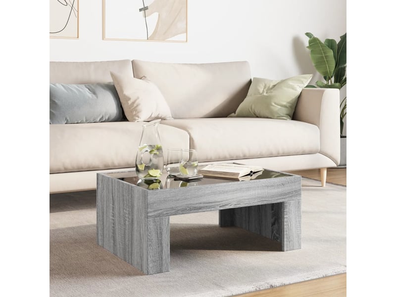  Table basse - table de salon - table à thé avec led infini sonoma gris 70x50x30 cm  - Conforama D