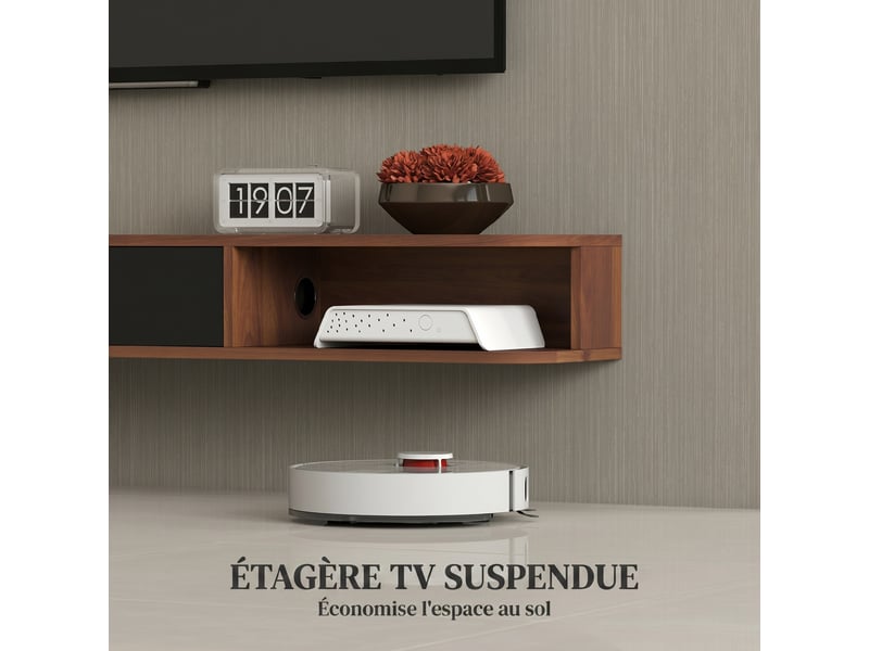  Meuble tv suspendu 1 tiroir rabattable et 2 étagères coloris noyer  - Conforama D