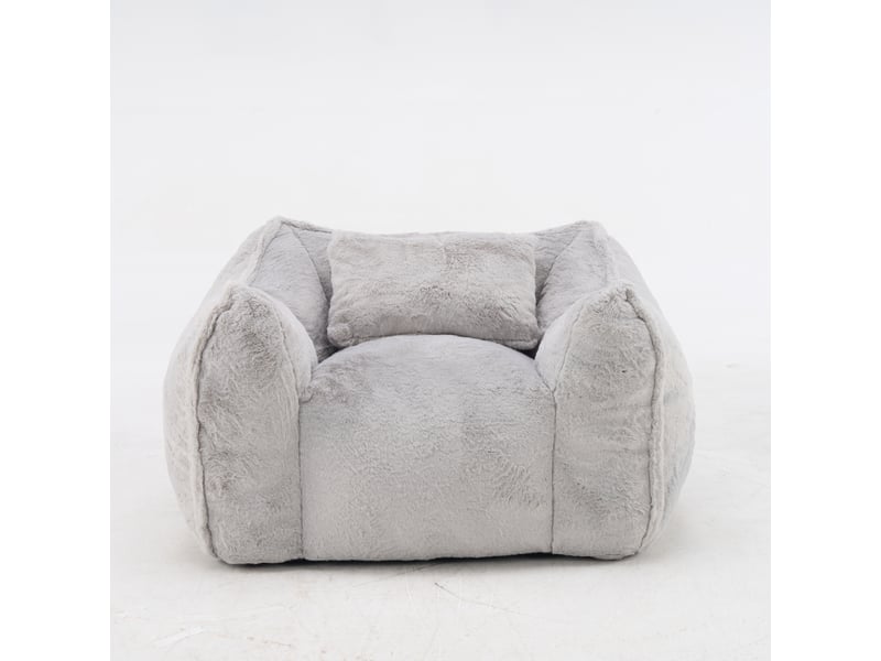  Pouf en fausse fourrure avec coussin gris T6011P533766 - Conforama A