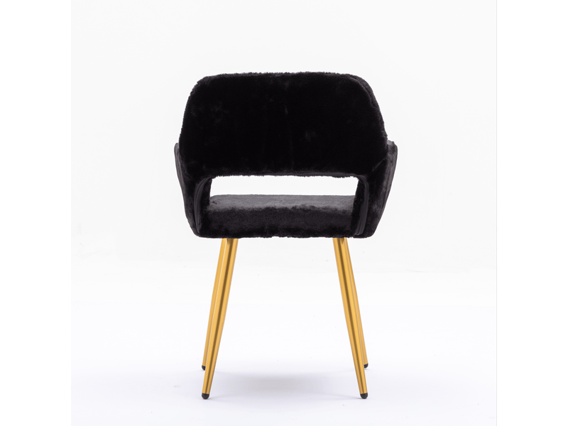  Chaise de salle à manger 59x46x79 cm noire en tissu peluche, accoudoirs et pieds en acier doré  - Conforama D