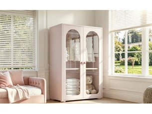 Armoire 2 portes 80x50x120 cm portes transparentes laquées mdf rose bébé