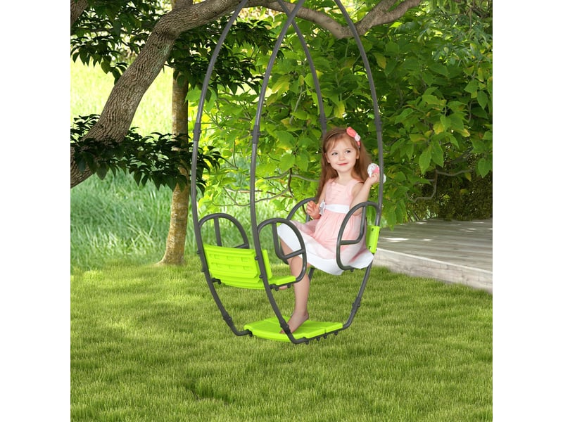  Balançoire pour enfants structure en métal avec poignée pour 2 enfants de 3 à 6 ans 110,5 x 40,5 x 180 cm vert  - Conforama B