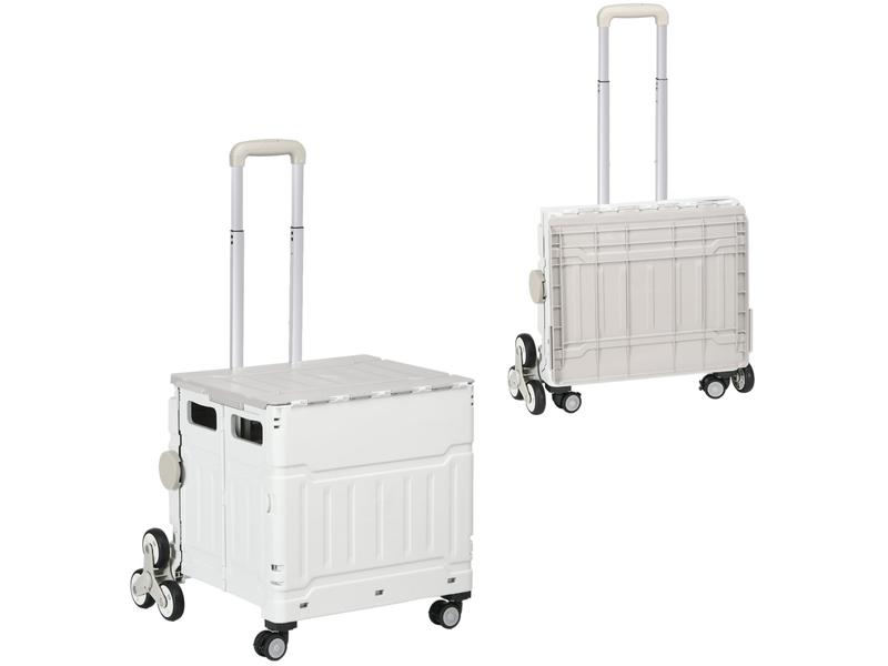 Chariot de courses pliable 52 x 48 x 100 cm – blanc – roues monte-escaliers, poignée télescopique et couvercle - Conforama A