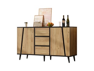 Buffet 120 x 40 x 70 cm, 2 portes et 3 tiroirs, meuble de rangement et bar à café, effet bois et noir