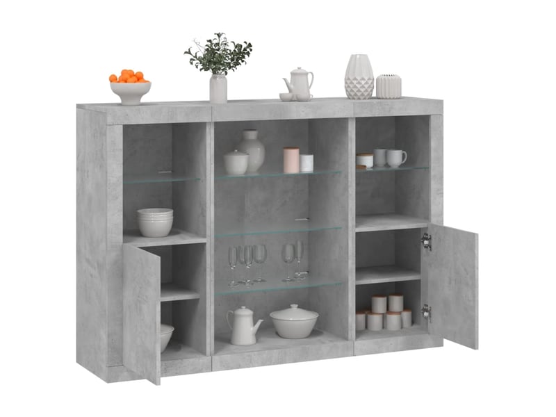  Buffets avec lumières led 3 pcs - bahut - meuble de rangement gris béton bois d'ingénierie  - Conforama B