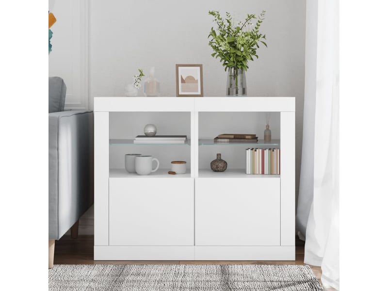  Armoires latérales éclairage led 2 pcs blanc bois d'ingénierie  - Conforama C