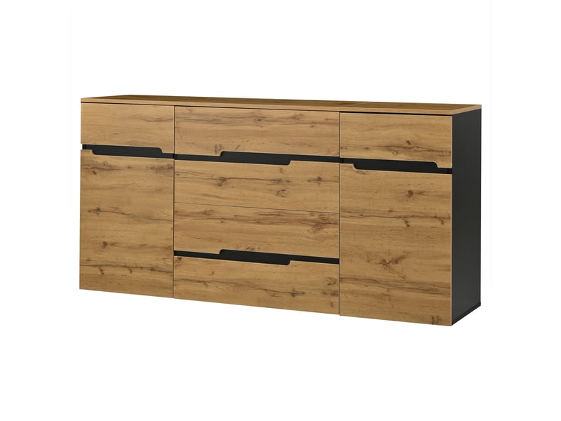 Buffet salon 160 cm noir et bois 2 portes 4 tiroirs - Conforama W