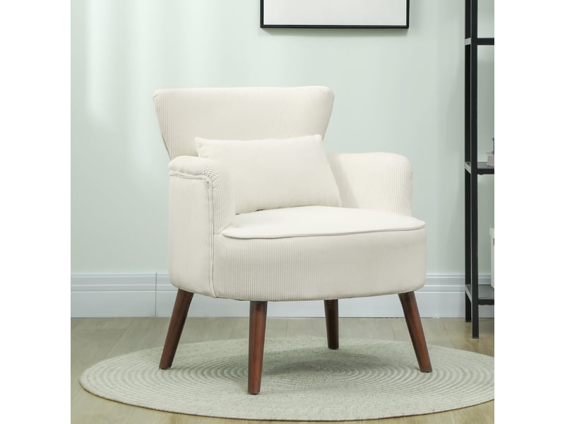  Fauteuil rembourré avec dossier enveloppant, accoudoirs arrondis et coussin lombaire en polyester blanc crème  - Conforama B