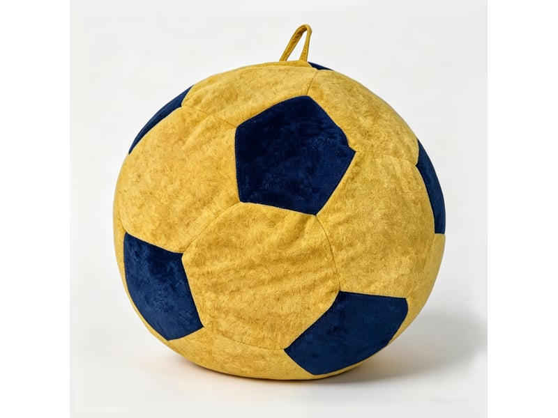 Fauteuil pouf ballon de football 100x80 cm, rembourrage en mousse, flanelle, relaxation chambre salon, bleu et jaune  - Conforama A