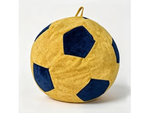 Fauteuil pouf ballon de football 100x80 cm, rembourrage en mousse, flanelle, relaxation chambre salon, bleu et jaune