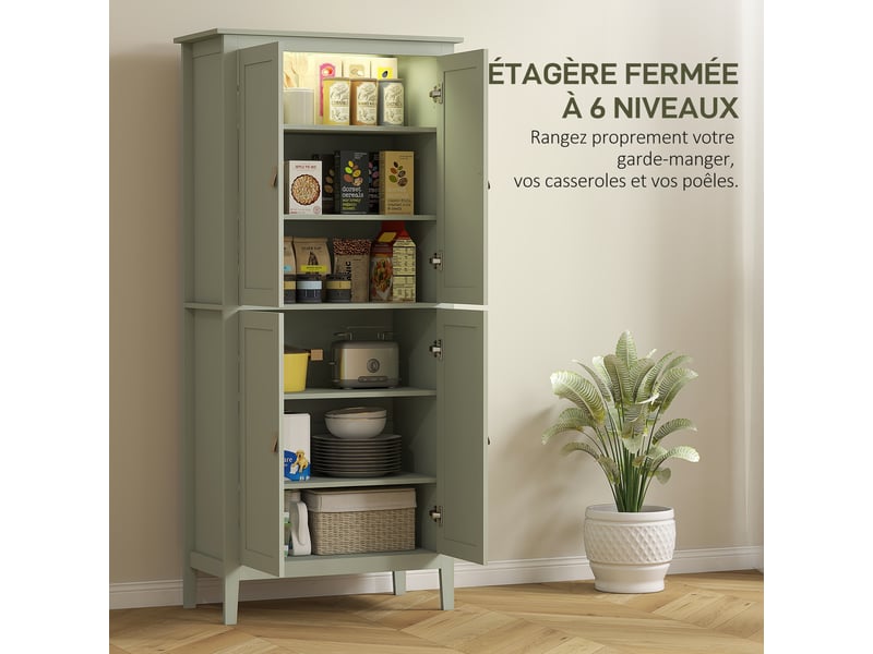  Buffet cuisine, meuble cuisine rangement haut avec led réglable et détecteur de mouvement, vert, 80 x 40 x 176,5 cm  - Conforama E