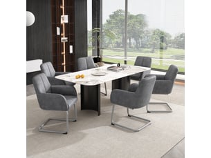 Chaise de salle à manger lot de 6 avec accoudoirs et dossier ergonomique  - cuir microfibre gris