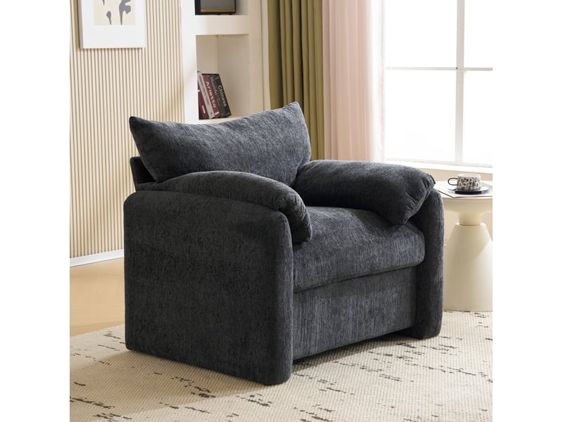  Fauteuil 1 place en tissu chenille gris, 96 x 82 x 84 cm  - Conforama D