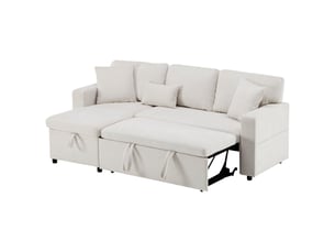 Canapé d'angle panoramique fixe <strong></strong> <strong></strong> 3 places Velours beige avec coffre de rangement