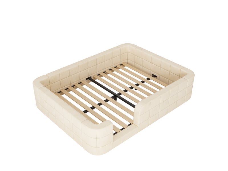  Lit enfant en chenille beige 140 × 200 cm avec cadre enveloppant Fay Lum - Conforama W