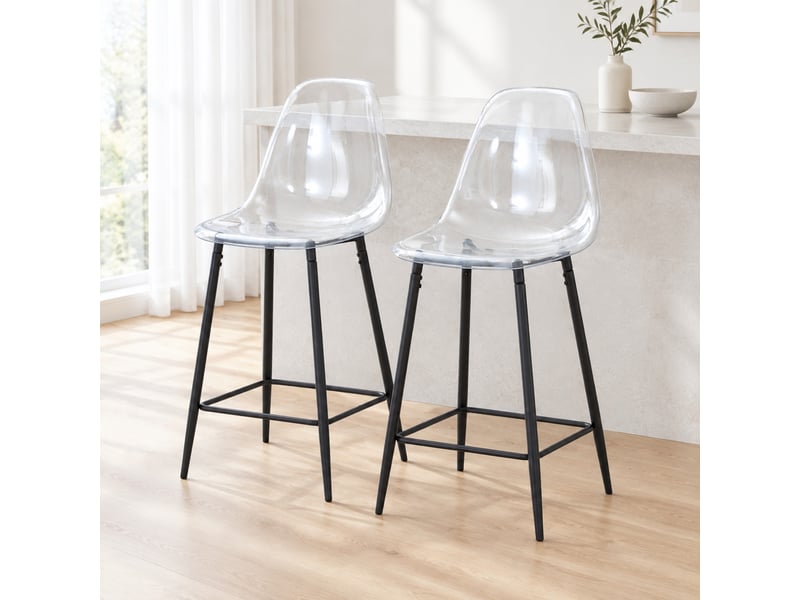  Tabouret de bar transparent, tabouret haut, chaise de bar, design moderne, cuisine, bar, salle à manger, métal noir  - Conforama B