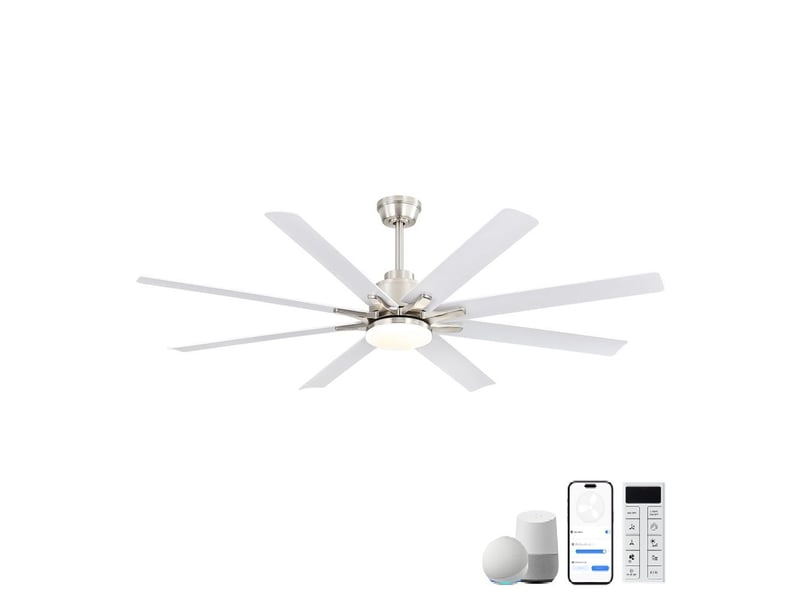  Ventilateur de plafond - avec télécommande et éclairage led et moteur réversible - abs - nickel - 168 x 168 x 25.8 cm - installation au plafond - salon et chambre KBS-66K002SMTY-SN-DC-WH-60-W - Conforama A