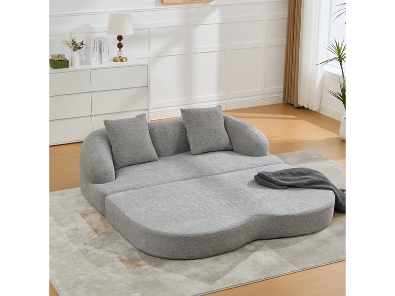 Canapé convertible 2 places 157*84*65 cm en chenille avec deux coussins gris clair chicfurn - Conforama B