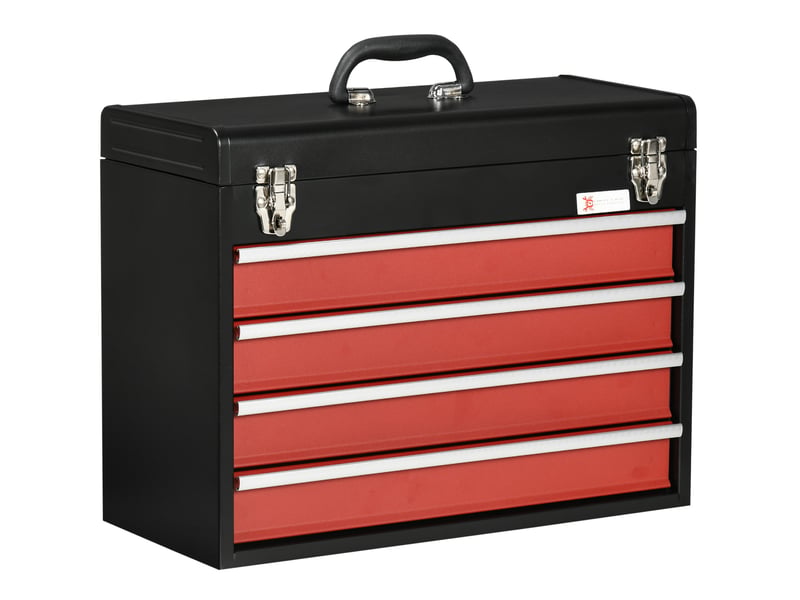 Boîte à outils 4 tiroirs 51 x 22 x 39,5 cm noir et rouge, acier, rangement verrouillable portable - Conforama A