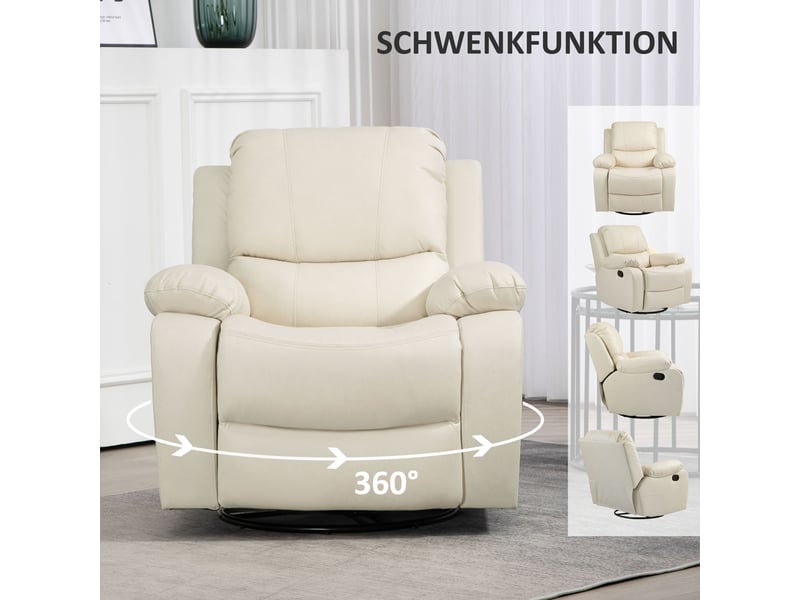  Fauteuil relax inclinable crème, fauteuil tv avec repose-pieds, pivotant et à bascule pour salon et chambre  - Conforama E
