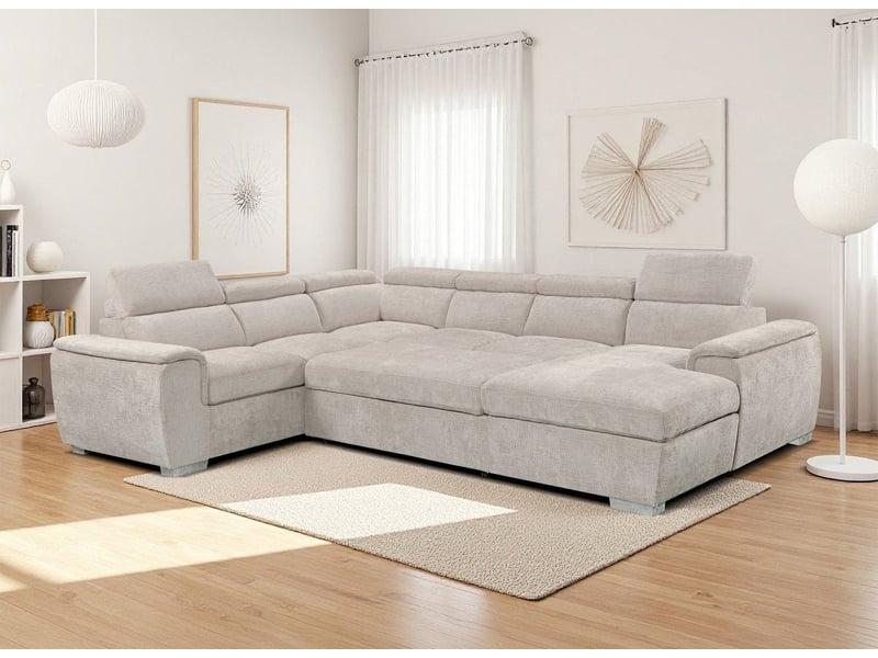  Canapé panoramique convertible avec coffre en velours chiné beige gaelle - angle droit KF6996-2A2M-VELCH-BEI - Conforama C