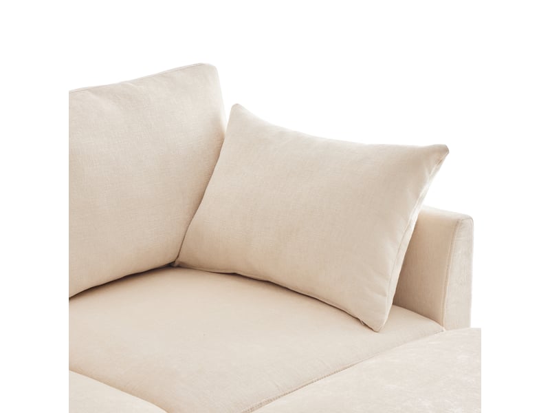 Canapé d’angle modulable en ul en chenille, avec 2 poufs et 6 coussins, design moderne - Conforama E