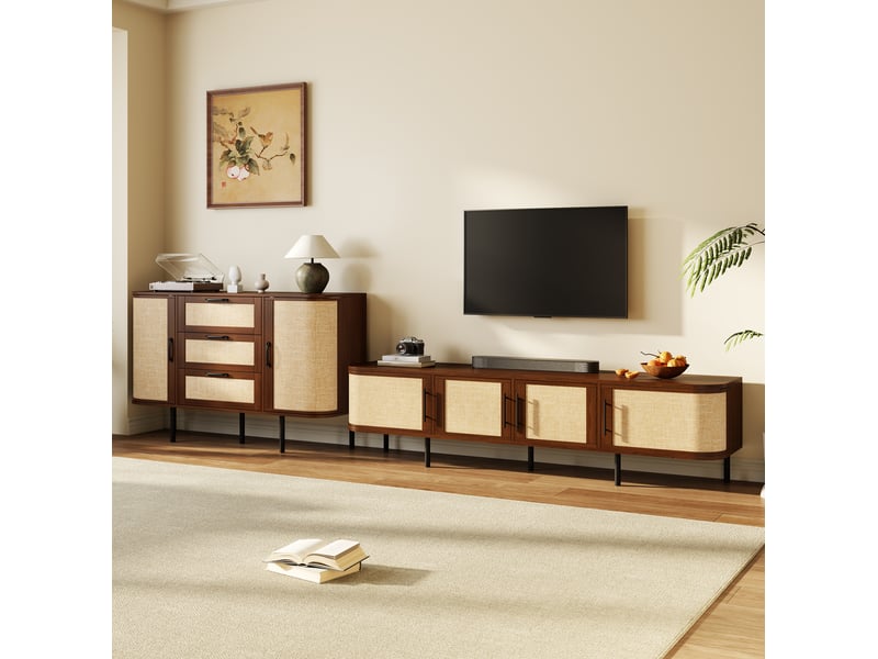  Ensemble meuble tv 180 cm et buffet 120 cm en mdf noyer avec façades tressées  - Conforama D