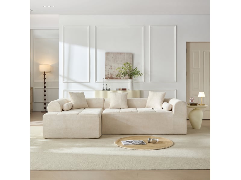 Canapé d'angle 263x132,5x68 cm 4 places chenille beige - Conforama B