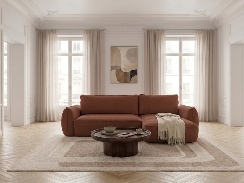  Bobochic canapé d'angle convertible réversible esmee tissu chenille orange  réversible ESMEE - Conforama C