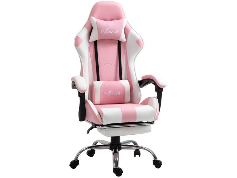 Fauteuil gaming gaming rose et blanc avec repose-pieds, réglable en hauteur  - Conforama A
