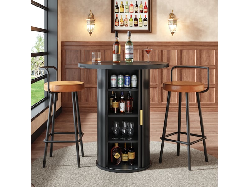  Table de bar ronde avec rangement mange-debout aspect bois table haute pour salon 60x60x91cm  - Conforama D