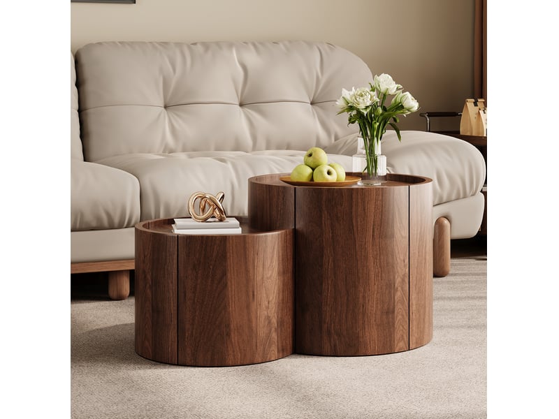 Table basse ronde avec rangements 55.3x54.79x33.5 cm effet noyer - Conforama B