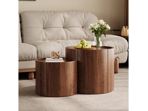 Table basse ronde avec rangements 55.3x54.79x33.5 cm effet noyer