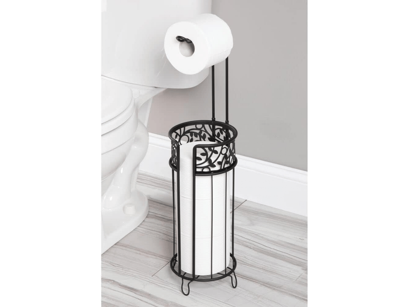 Porte-papier toilette sur pied en métal - porte-papier toilette moderne pour salle de bain - distributeur de papier toilette élégant - noir - Conforama C