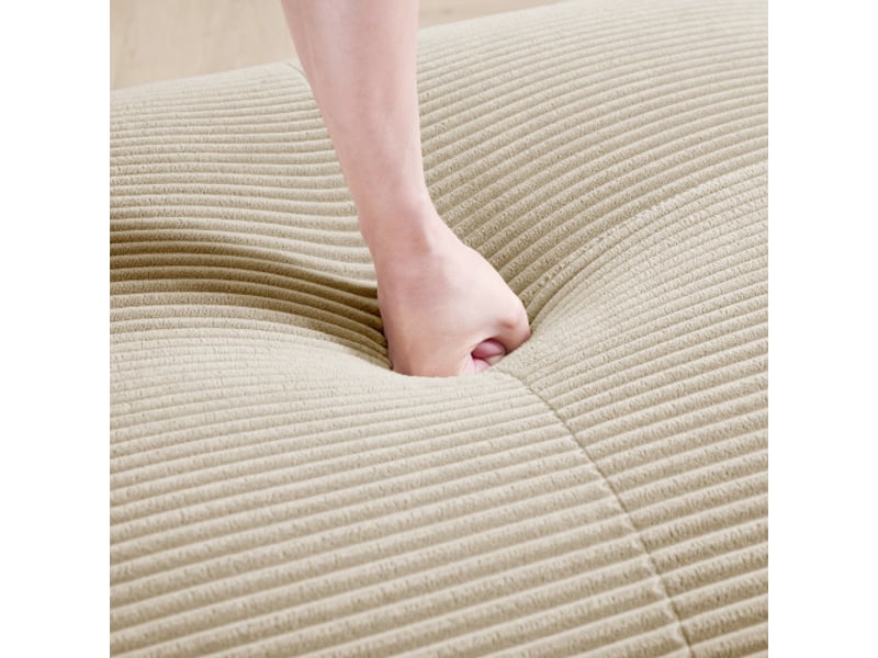  Canapé modulable 3 places avec 3 ottomans velours côtelé beige – livraison sans montage, accoudoirs ultra-larges  - Conforama E