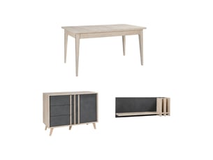 Salle à manger complète malmo avec table 160 cm, buffet haut et étagère murale – chêne clair et gris