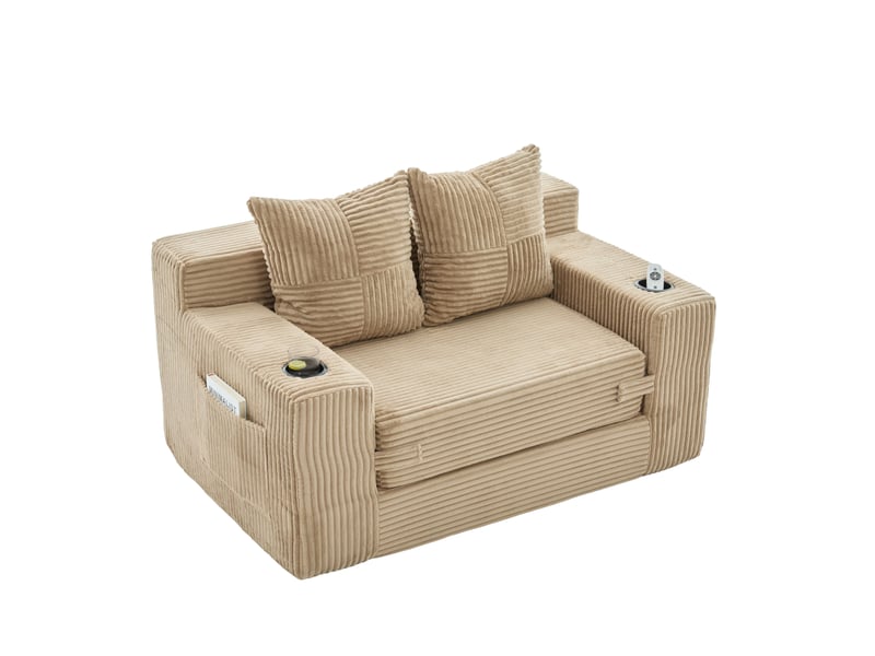  Canapé-lit 2 places modenvie convertible en velours côtelé kaki 151 x 133 cm  - Conforama A
