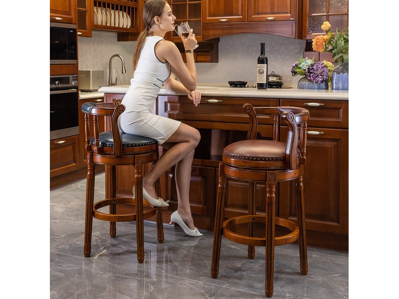  Tabouret de bar pivotant 54.8x54.8x96 cm avec dossier bois marron  - Conforama B