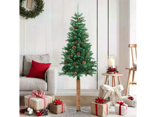 Sapin de noël - arbre de noël mince avec bois véritable et cônes vert 150cm pvc