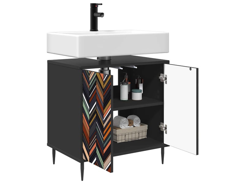  Armoire de salle de bain, meuble de rangement ommen chêne noir 60x40x61 cm  - Conforama C