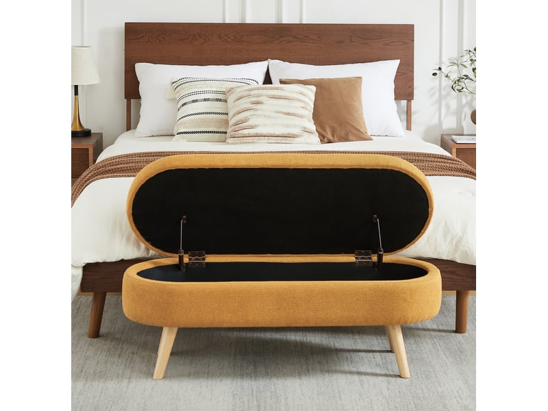  Banc de lit coffre 110x40x42 cm, rangement, banc d'entrée, bout de lit, pour chambre, salon ou couloir, chenille, jaune  - Conforama D