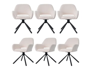 Lot de 6 chaises de salle à manger 60x60x80 cm, accoudoirs, pivotantes, tissu sherpa, métallique, bois, blanc