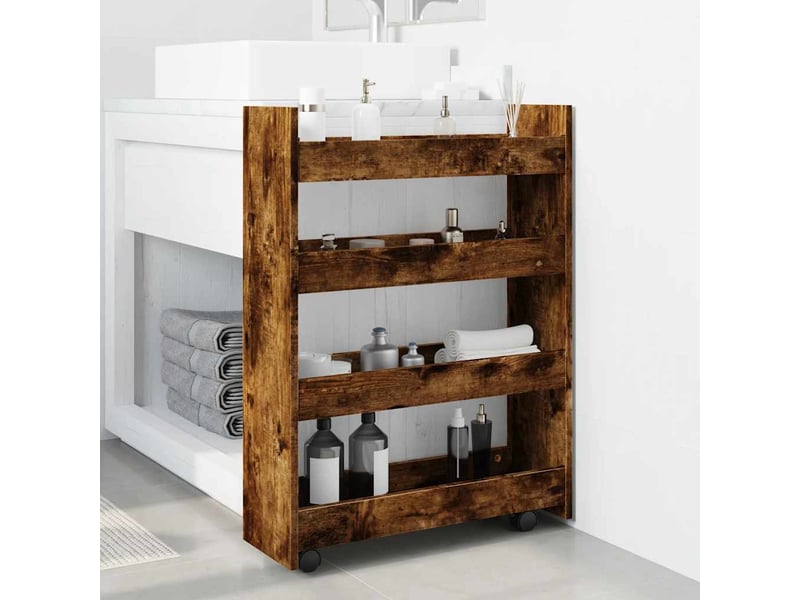  Chariot de rangement étroit pour bureau 4 niveaux chêne fumé  - Conforama C