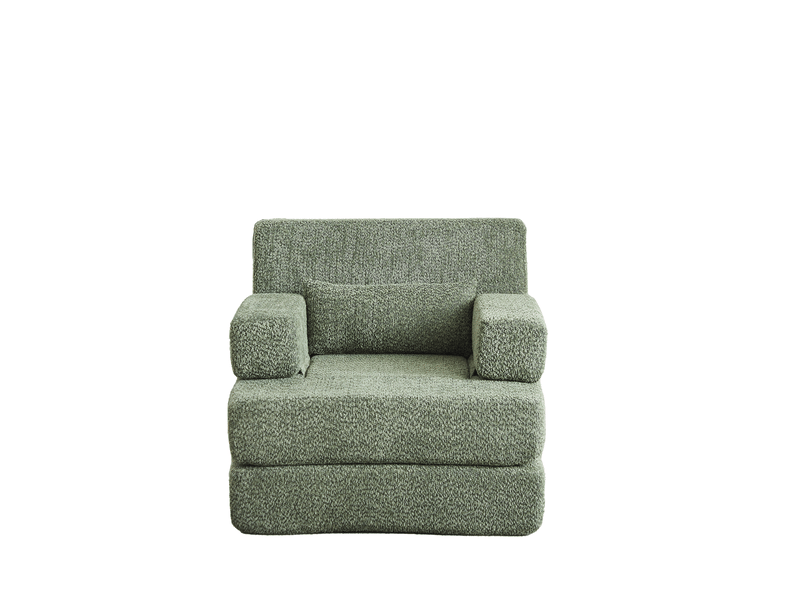 Fauteuil 2-en-1 modulable 1 place en chenille vert - Conforama E