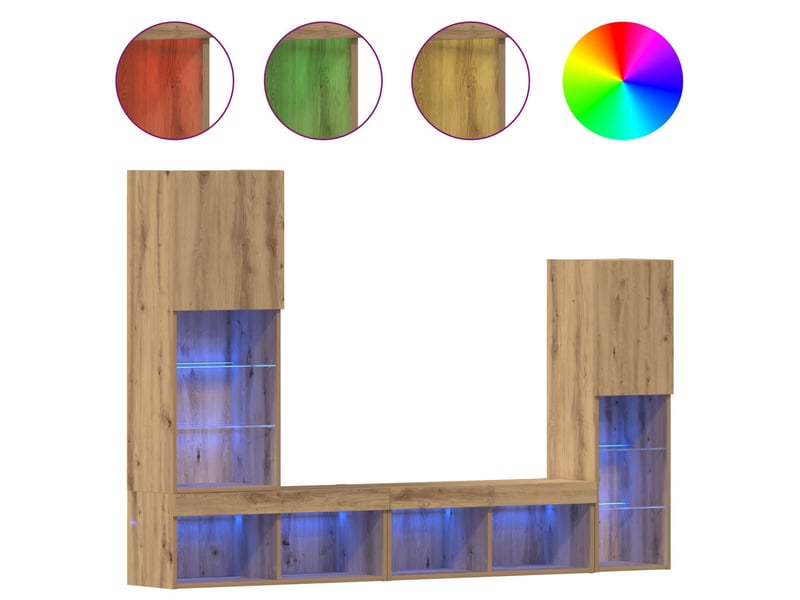 Meuble tv - banc tv - meuble de rangement 4 pcs chêne artisanal bois d'ingénierie - Conforama D