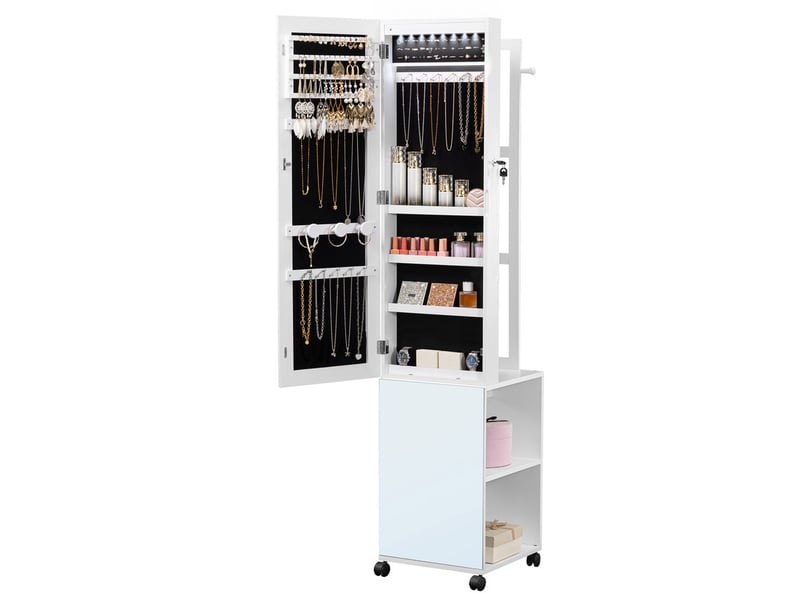  Armoire à bijoux blanche sur pied avec miroir pleine hauteur et éclairage led  - Conforama A