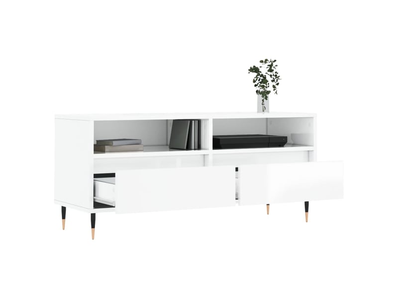  Meuble tv - banc tv - meuble de rangement blanc brillant 100x34,5x44,5 cm bois d'ingénierie  - Conforama D