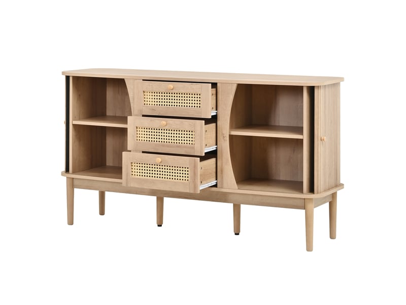  Buffet bas 141 cm avec portes coulissantes et 3 tiroirs homvra  - Conforama D